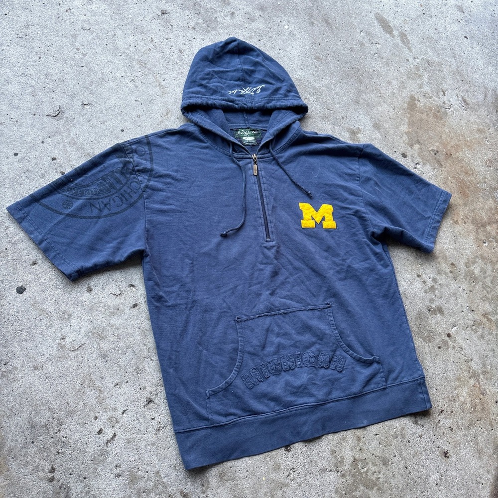 Red Jacket Michigan Wolverines Mens XL Short Sleeve Quarter Zip Hoodie Navy Blue